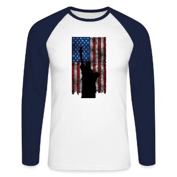 Lady Liberty - Unisex Baseballshirt langarm - Weiß/Navy - Vorne - Nik (191cm)