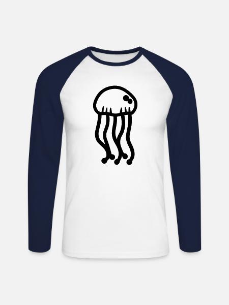 Qualle - Unisex Baseballshirt langarm - Weiß/Navy