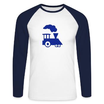 Lokomotive Bath1 - Unisex Baseballshirt langarm - Weiß/Navy - Vorne - Nik (191cm)