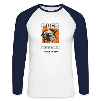 Cool Pug & Coffee : un design incontournable - T-shirt baseball manches longues Homme - blanc/marine - Devant - Nik (191cm)