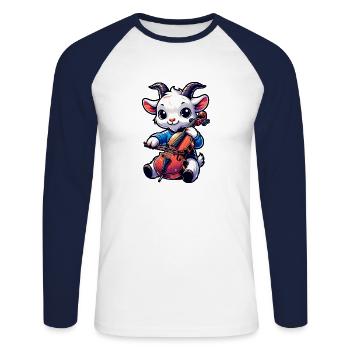Cute Goat Playing Cello Farm Music - Unisex Long Sleeve Baseball T-Shirt - white/navy - Front - Nik (191cm)