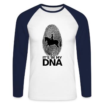 Dressage Cavalier de dressage Cheval d’équitation - T-shirt baseball manches longues Homme - blanc/marine - Devant - Nik (191cm)