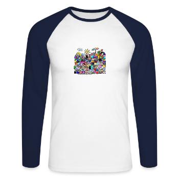 SUMMER Stein Gesichter - DIGITAL - Unisex Baseballshirt langarm - Weiß/Navy - Vorne - Nik (191cm)