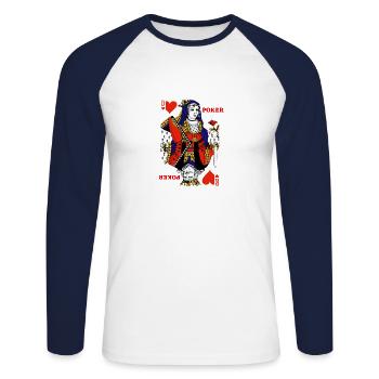 Poker dame de coeur roi de carreau - T-shirt baseball manches longues Homme - blanc/marine - Devant - Nik (191cm)