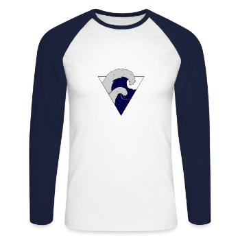 Vage Ozeanwellen-Illustration - Unisex Baseballshirt langarm - Weiß/Navy - Vorne - Nik (191cm)