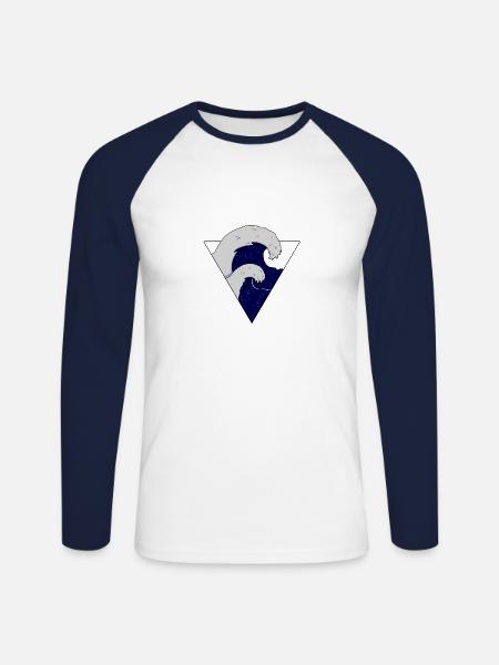Vague Ocean Wave Illustration - Unisex Long Sleeve Baseball T-Shirt - white/navy
