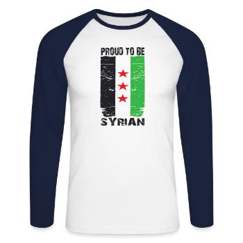 Proud To Be Syrian Geschenk Heimat Syrien Liebe - Unisex Baseballshirt langarm - Weiß/Navy - Vorne - Nik (191cm)