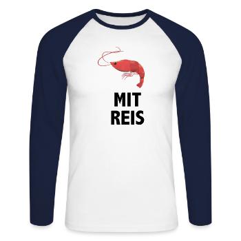 shrimps mit reis - Unisex Baseballshirt langarm - Weiß/Navy - Vorne - Nik (191cm)