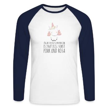 LICORNE | Rose et rose | Dictons Licorne UNICORN - T-shirt baseball manches longues Homme - blanc/marine - Devant - Nik (191cm)