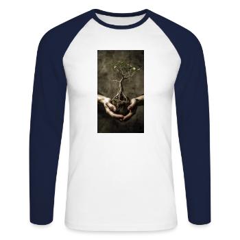 Bonsaï - T-shirt baseball manches longues Homme - blanc/marine - Devant - Nik (191cm)