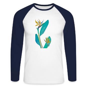 Plante oiseau du paradis - T-shirt baseball manches longues Homme - blanc/marine - Devant - Nik (191cm)