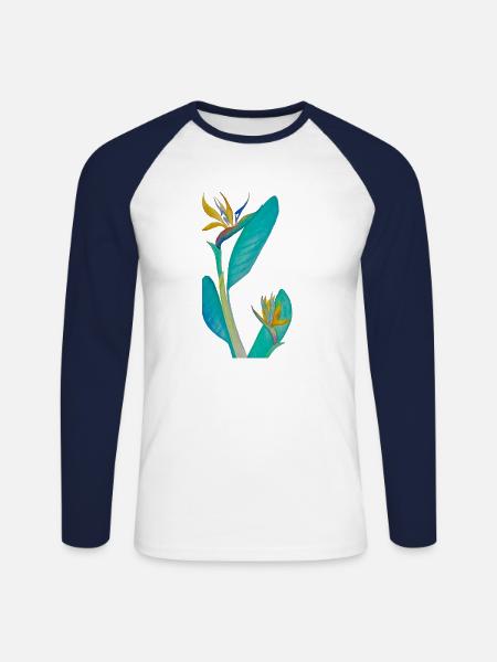Paradiesvogel-Pflanze - Unisex Baseballshirt langarm - Weiß/Navy