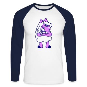 mouton offensé fille femme bras croisés - T-shirt baseball manches longues Homme - blanc/marine - Devant - Nik (191cm)