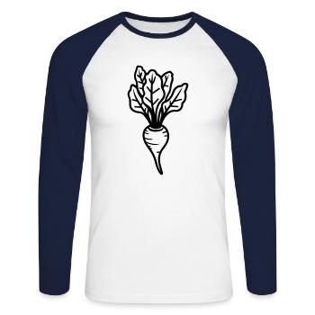Beet - Unisex Long Sleeve Baseball T-Shirt - white/navy - Front - Nik (191cm)