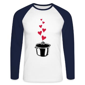 casserole pot cuisson silhouette coeur amour - T-shirt baseball manches longues Homme - blanc/marine - Devant - Nik (191cm)