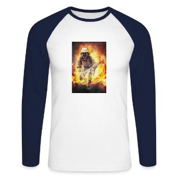 Feuerwehr - Helden die durchs Feuer gehen Poster - Unisex Baseballshirt langarm - Weiß/Navy - Vorne - Nik (191cm)