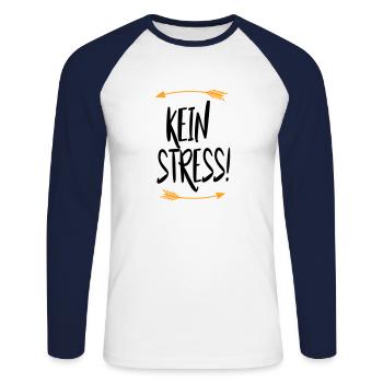 Sprüche Kein Stress - Unisex Baseballshirt langarm - Weiß/Navy - Vorne - Nik (191cm)