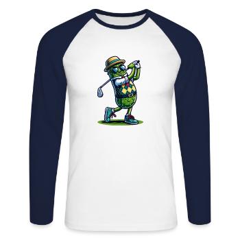 Humour drôle de golfeur Pickl - T-shirt baseball manches longues Homme - blanc/marine - Devant - Nik (191cm)