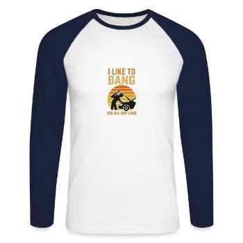 J’aime marteler toute la journée - T-shirt baseball manches longues Homme - blanc/marine - Devant - Nik (191cm)