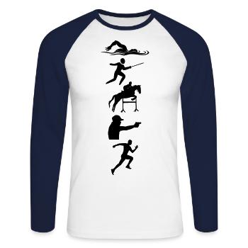 Pentathlon moderne - Escrime Natation Équitation - T-shirt baseball manches longues Homme - blanc/marine - Devant - Nik (191cm)
