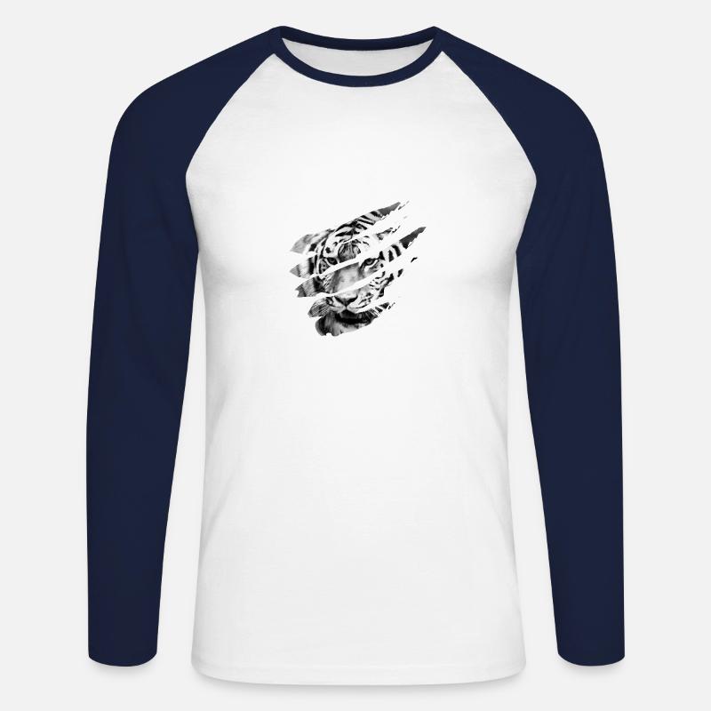 Tiger scratch - Unisex Long Sleeve Baseball T-Shirt - white/navy