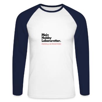 Mein Hobby Lebensretter. Freiwillige Feuerwehr. - Unisex Baseballshirt langarm - Weiß/Navy - Vorne - Nik (191cm)