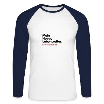 Mein Hobby Lebensretter. Rettungsdienst. - Unisex Baseballshirt langarm - Weiß/Navy - Vorne - Nik (191cm)