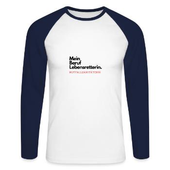 Mein Beruf Lebensretterin. Notfallsanitäterin. - Unisex Baseballshirt langarm - Weiß/Navy - Vorne - Nik (191cm)