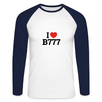 I love B777 - Unisex Baseballshirt langarm - Weiß/Navy - Vorne - Nik (191cm)