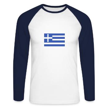 Drapeau de la Grèce - T-shirt baseball manches longues Homme - blanc/marine - Devant - Nik (191cm)