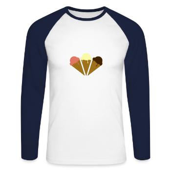 Crème glacée - T-shirt baseball manches longues Homme - blanc/marine - Devant - Nik (191cm)