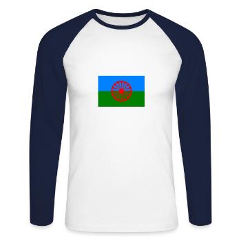 Drapeau de la nation rom -Grand - T-shirt baseball manches longues Homme - blanc/marine - Devant - Nik (191cm)