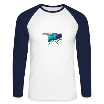 Fliege Stubenfliege Insekt Muscidae - Unisex Baseballshirt langarm - Weiß/Navy - Vorne - Nik (191cm)