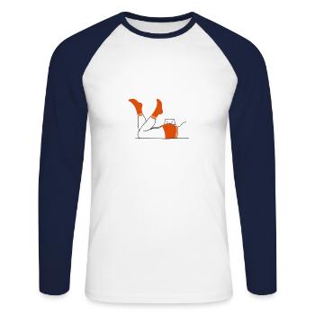 Chat mord ! (version homme) - T-shirt baseball manches longues Homme - blanc/marine - Devant - Nik (191cm)