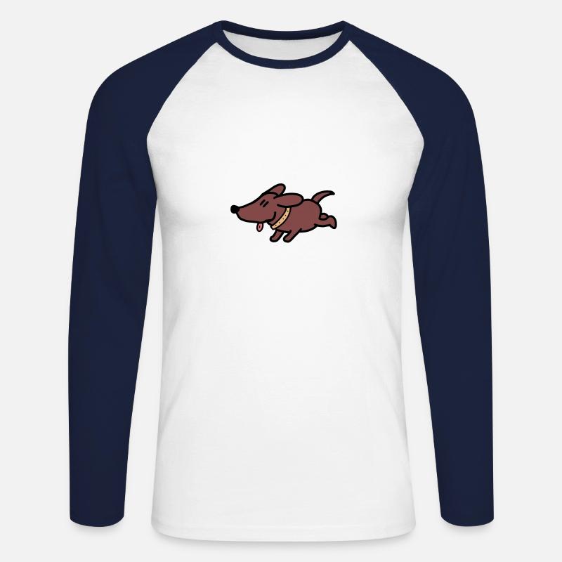 Hund Dackel Comic - Unisex Baseballshirt langarm - Weiß/Navy