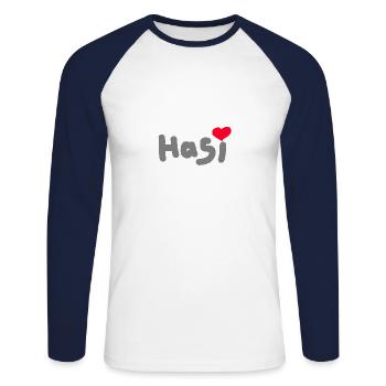 Hasi - Unisex Baseballshirt langarm - Weiß/Navy - Vorne - Nik (191cm)