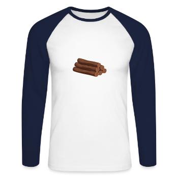 Pile de bûches brun foncé - T-shirt baseball manches longues Homme - blanc/marine - Devant - Nik (191cm)