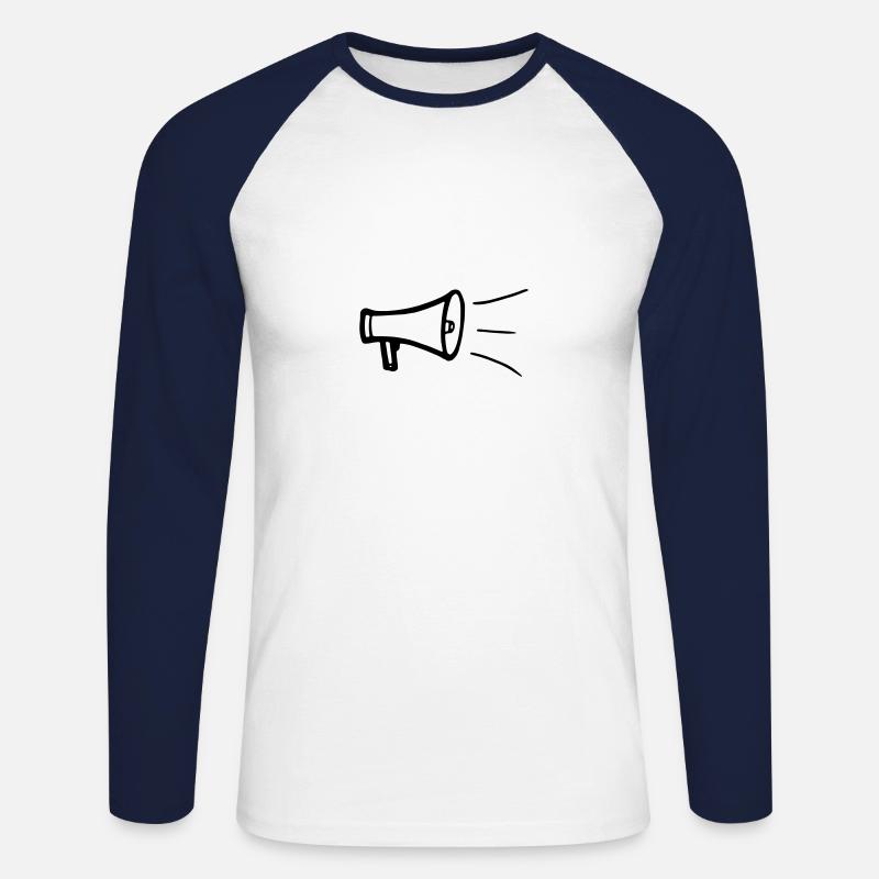 megafon - Langærmet herre-baseballshirt - hvid/marineblå