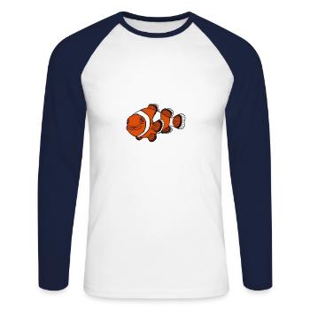 Clownfisch - Unisex Baseballshirt langarm - Weiß/Navy - Vorne - Nik (191cm)