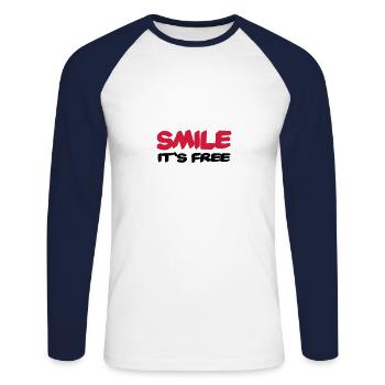 Smile It's free - Unisex Long Sleeve Baseball T-Shirt - white/navy - Front - Nik (191cm)