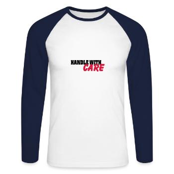 Handle with Care - Unisex Long Sleeve Baseball T-Shirt - white/navy - Front - Nik (191cm)