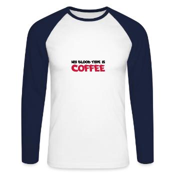 My blood type is coffee - T-shirt baseball manches longues Homme - blanc/marine - Devant - Nik (191cm)