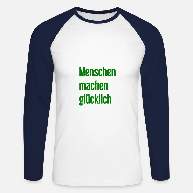 Menschen machen glücklich – Positives Statement - Unisex Baseballshirt langarm - Weiß/Navy