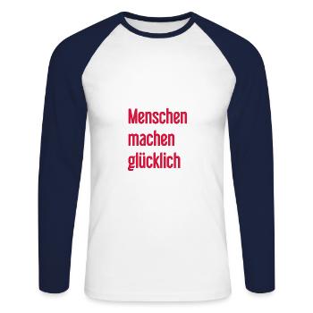 People make you happy – Positive statement - Unisex Long Sleeve Baseball T-Shirt - white/navy - Front - Nik (191cm)