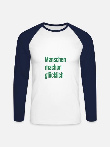Menschen machen glücklich – Positives Statement - Unisex Baseballshirt langarm - Weiß/Navy