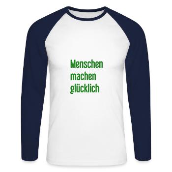 People make you happy – Positive statement - Unisex Long Sleeve Baseball T-Shirt - white/navy - Front - Nik (191cm)