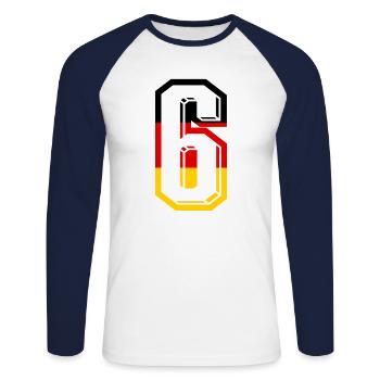 Nummer 6 Deutschland Trikot Zahl 6 Jahre - Unisex Baseballshirt langarm - Weiß/Navy - Vorne - Nik (191cm)