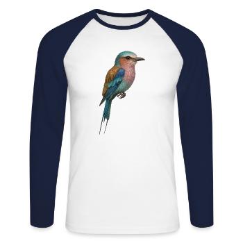 Oiseau lilas – tropical et onirique - T-shirt baseball manches longues Homme - blanc/marine - Devant - Nik (191cm)