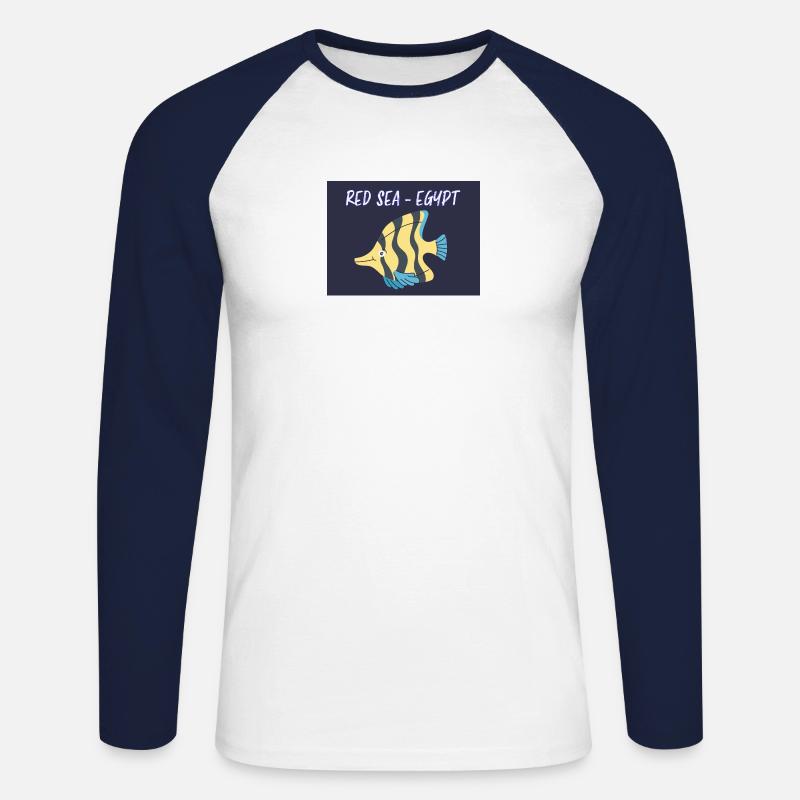 Red SEA Fish Design - Unisex Baseballshirt langarm - Weiß/Navy