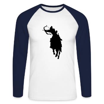 Cavalier avec arc et flèche - T-shirt baseball manches longues Homme - blanc/marine - Devant - Nik (191cm)